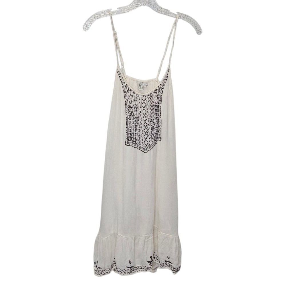 Beach By Exist Ivory Embroidered Sleeveless‎ Sundress Gauzy Flowy S Boho Loose